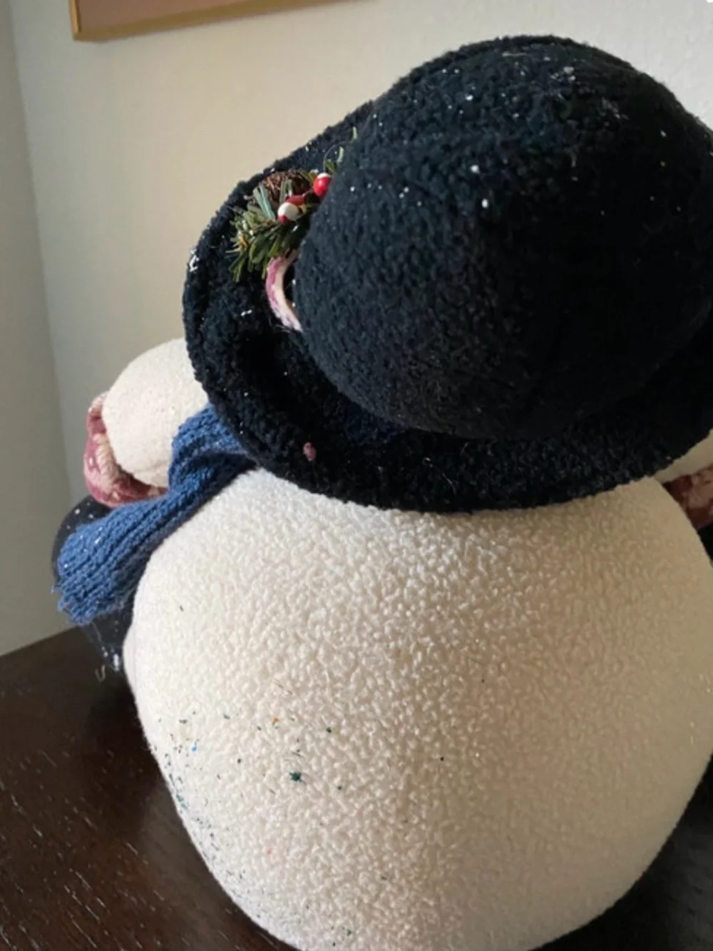Vintage Plush Snowman & Family on Sleigh